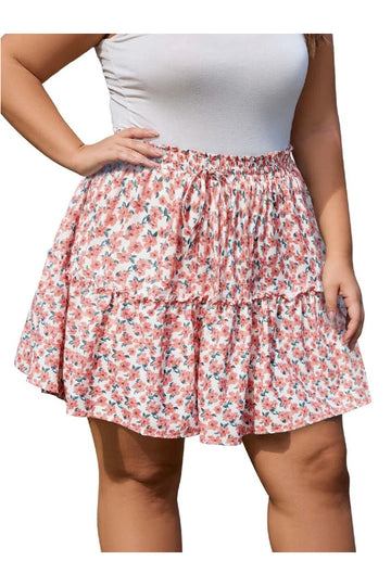 Woochic Jupe courte florale à volants Taille haute élastique Fleur01 XL
